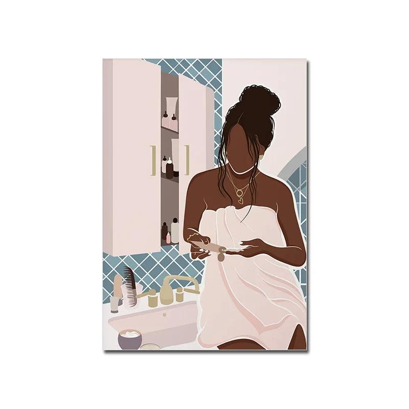 Take A Bath Boho Poster Black Woman Feminism Nordic Art Print Body Care Canvas Painting Wall Picture Living Room Bathroom Decor