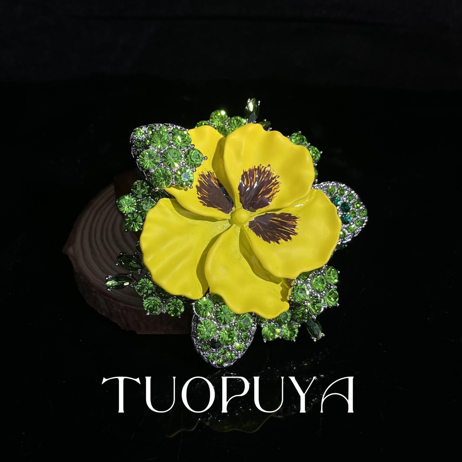 New Spring-Summer Rhinestone Yellow-Green Flower Brooch & Handmade Beaded Bamboo Multi-Layer Necklace броши