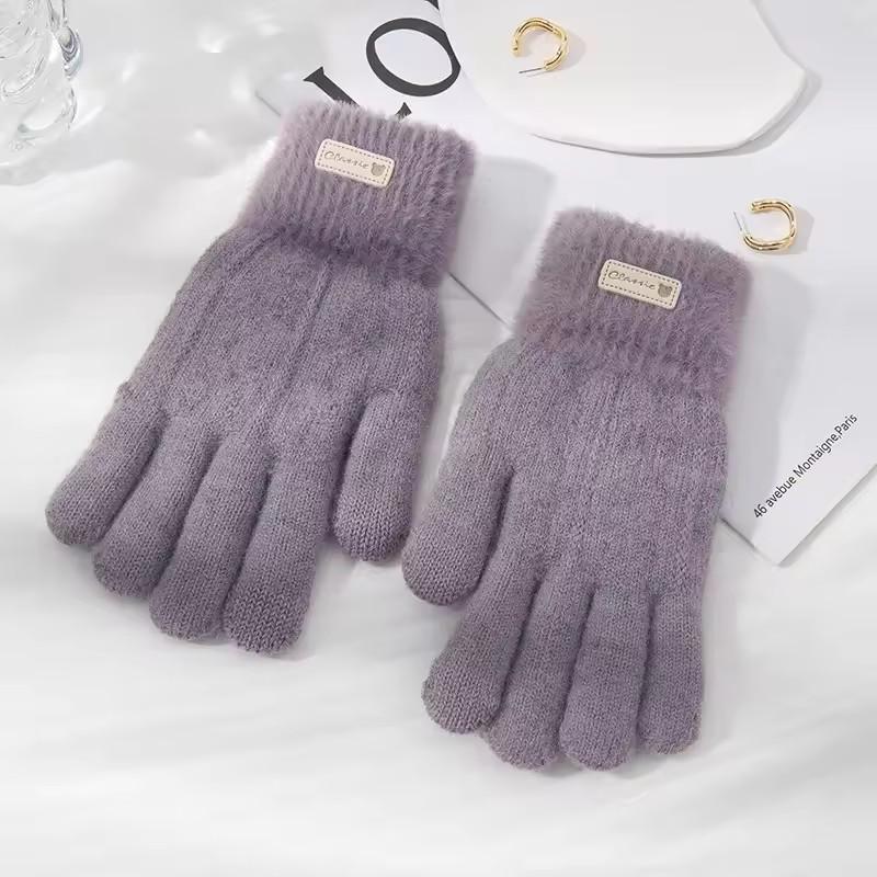 Winter Korean Knitted Gloves for Women High Elasticity Warm Fingered Gloves Thickened Splicing Versatile Gloves Daily Life Work
