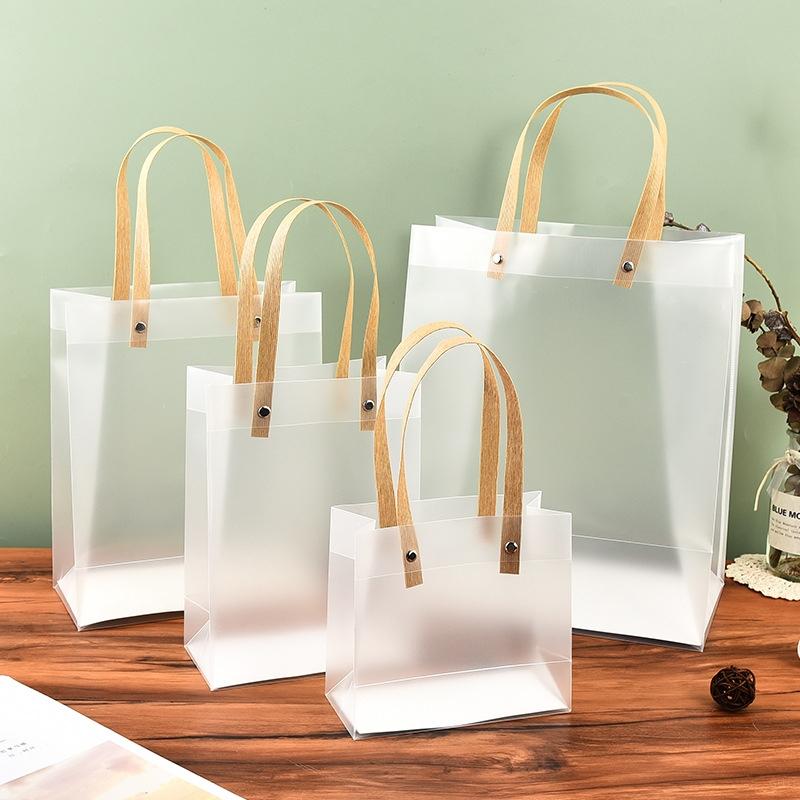 10/20Pcs Frosted Tote Bag Reusable Pvc Waterproof Transparent Companion Gift Wrapping Bag Festival Gift Carrying Bags Guest Gift