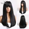 ALAN EATON L Long Straight Wigs Ombre Brown Synthetic Wigs for Women Natural Wigs with Bangs Cosplay Heat Resistant Hair