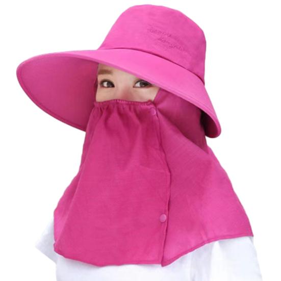 Women Summer Sun Hat Solid Color Large Brim Sunscreen Face Guard Sun Protection Hat Anti-UV Outdoor Tea Hat