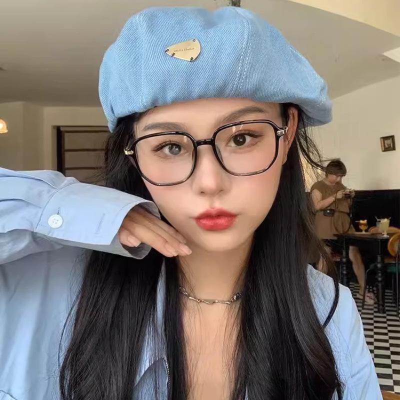 Cloud Octagonal Hat~ Ins Fashion Denim Beret Women's Autumn and Winter Big Head Circumference Painter Hat Denim Warm Hat