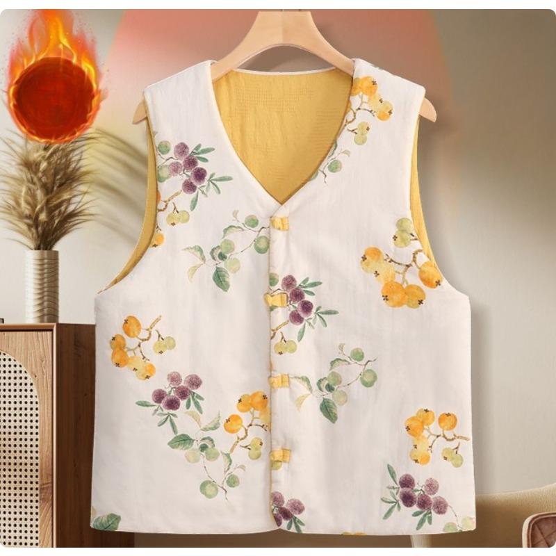 Women's Chinese Style Reversible Sleeveless Vest Cotton Padded Warm Coat Plus Size