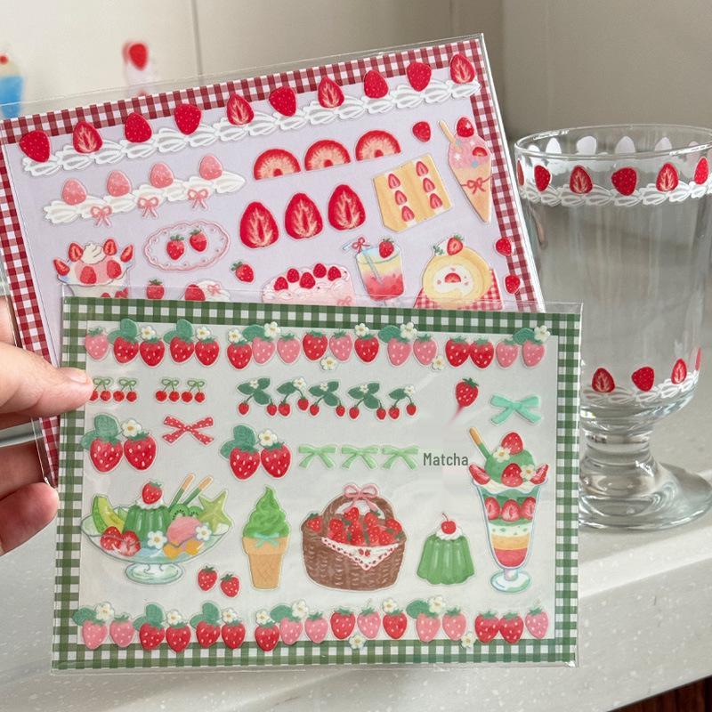 Cai Cai Xuan Matcha/Strawberry Shaved Ice Crystal Stickers - Salt-Style Girl DIY Journal Décor
