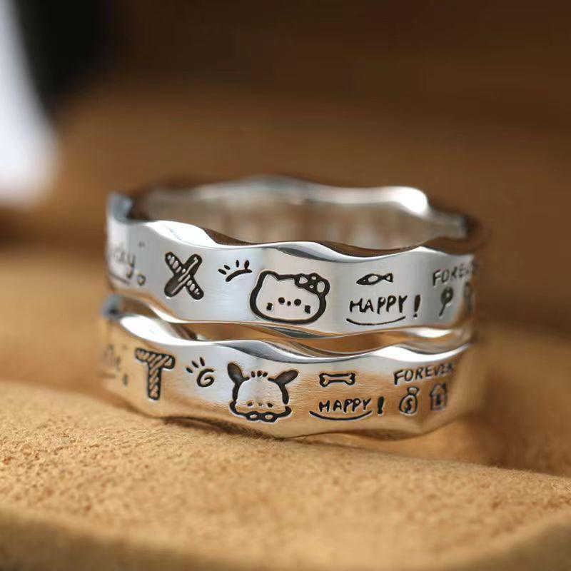 Cute Pochacco Hello Kitty Finger Ring Anime Kawaii Sanrio Cartoon Couple Ring Hand Jewelry Accessories For Girls Christmas Gifts