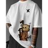 Herren 100% Reine Baumwolle Modisch Lässig Sport Locker Trendig Puppe Graffiti Aufdruck Rundhals Kurzarm T-Shirt Oberteil