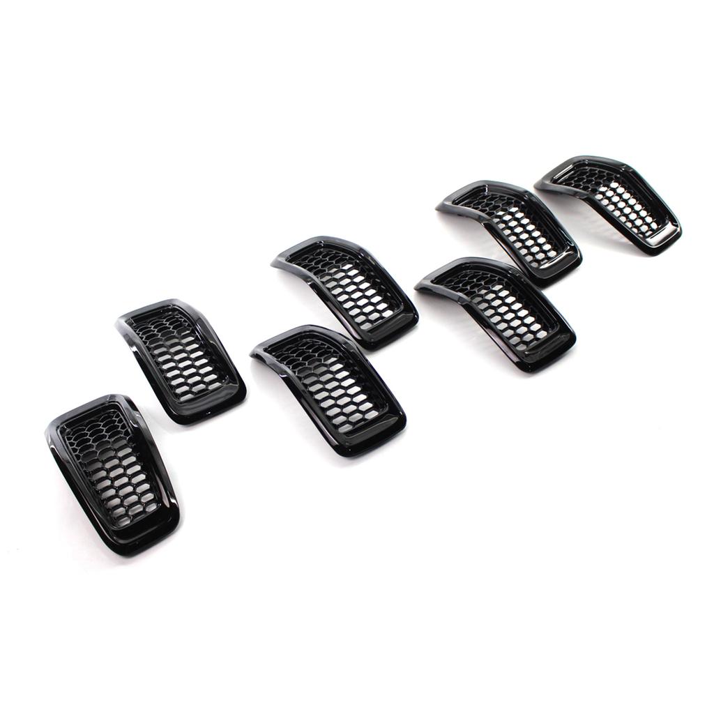7PCS Grille Covers ABS Painted Glossy Black Replacement for Jeep Cherokee 2014 2018
