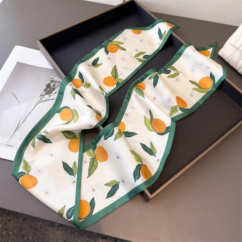 147x14cm New Luxury Hair Scarf Long Fashion Women Headband Brand Silk Tie Bag Ribbon Design Wrist Towel Foulard Neckerchief