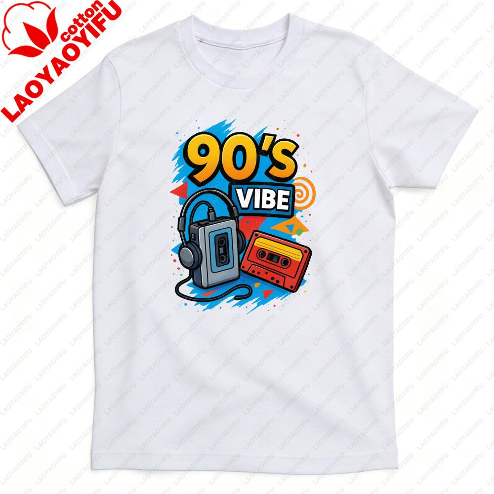 90s Vibe Retro Music Cassette Player Men TShirt Cotton Summer Short Sleeve Casual Fashion Top Unisex Gift For Party Wear