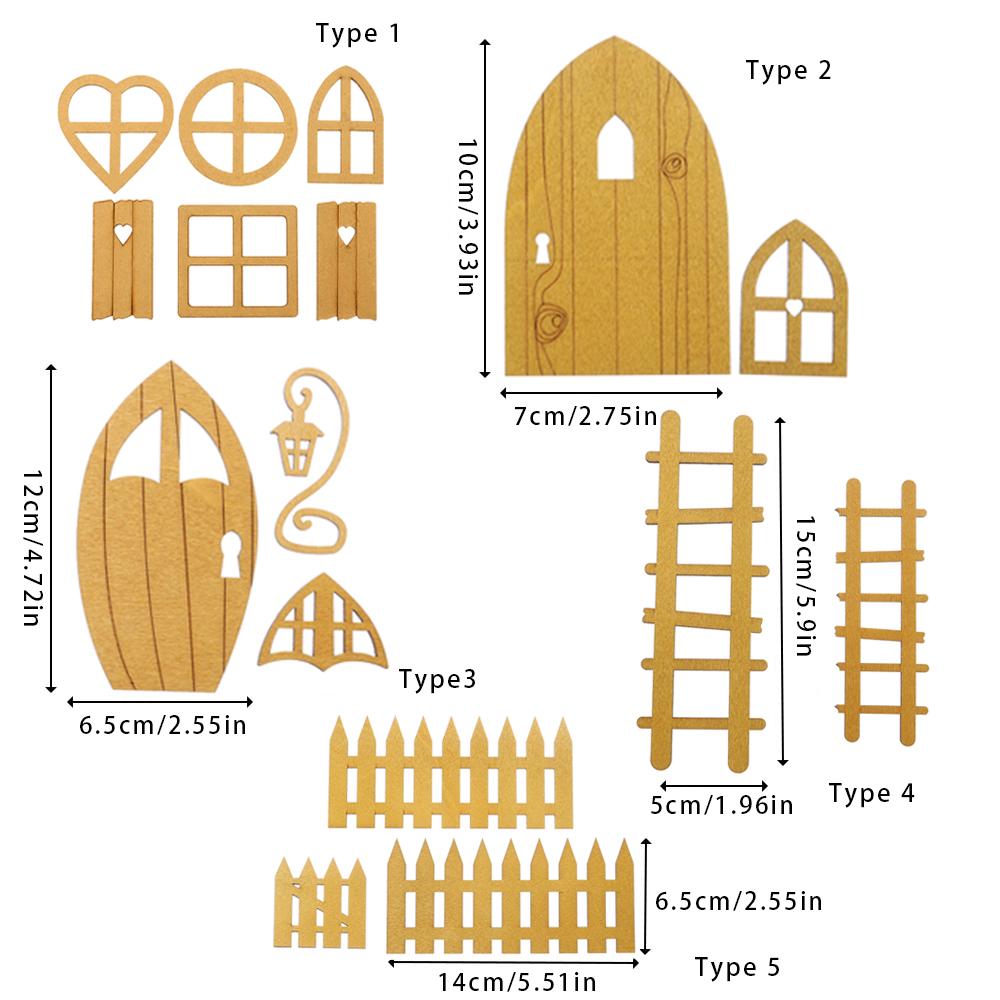 Graverad Design Trä Miniatyr Älva Tomte Älvdörr Fönster Dörr Figurer Gräsmatta Prydnad Trädgårdsdekoration Utomhus Barnpresent