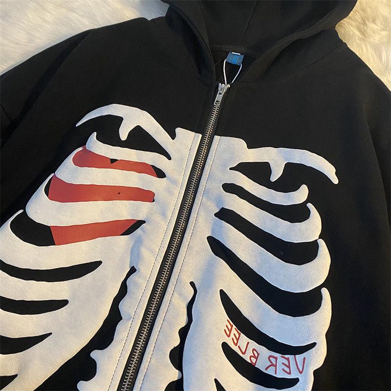 Clearance: Women's Hooded Long-Sleeve Sweatshirt - Halloween Skull Print, Loose Fit. No Returns/Exchanges.