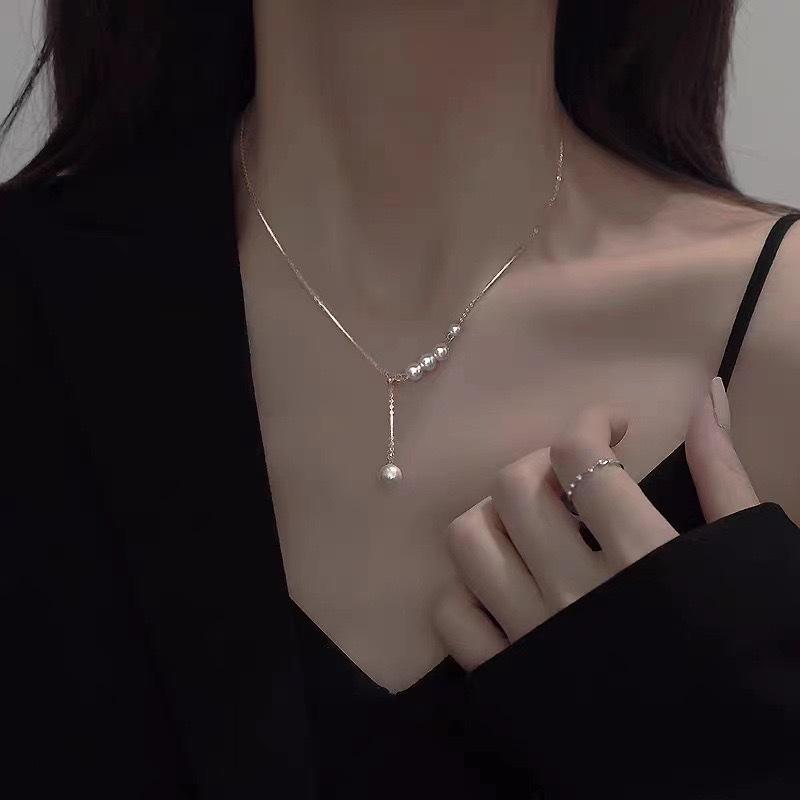 Simple Pearl Tassel Pendant High-end Necklace Versatile Temperament Retro Fashion Collarbone Chain New Style