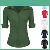 Shirt Short Sleeved Formal Womens Work Daily Fashion Button Up Top Quarter Sleeved Cardigan