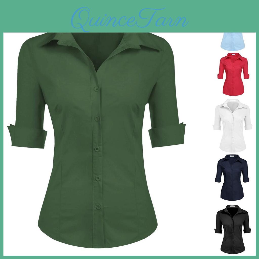 Shirt Short Sleeved Formal Womens Work Daily Fashion Button Up Top Quarter Sleeved Cardigan