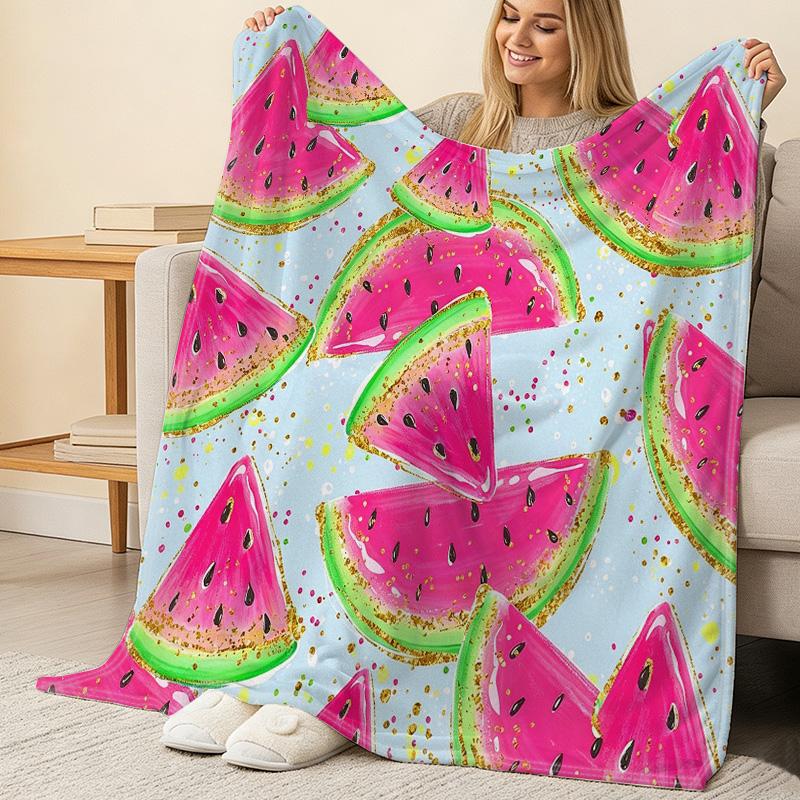 Lightweight Watermelon Print Flannel Blanket Soft, Vibrant, Ideal for Home, Couch Naps, Car Use, Festive Decor (Christmas & Halloween)