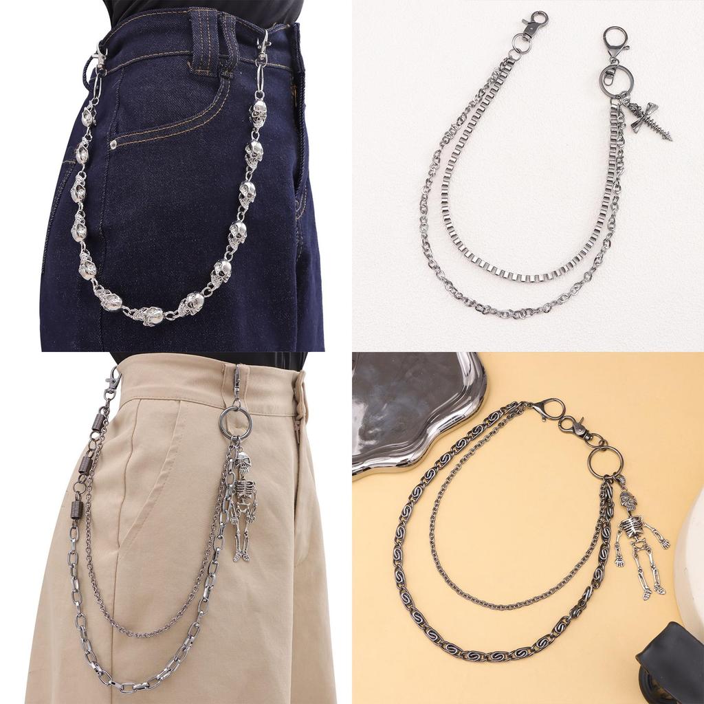 Punk Skull Waist Chain With Metal Double Layer Chain For Hip Hop Style Men Women