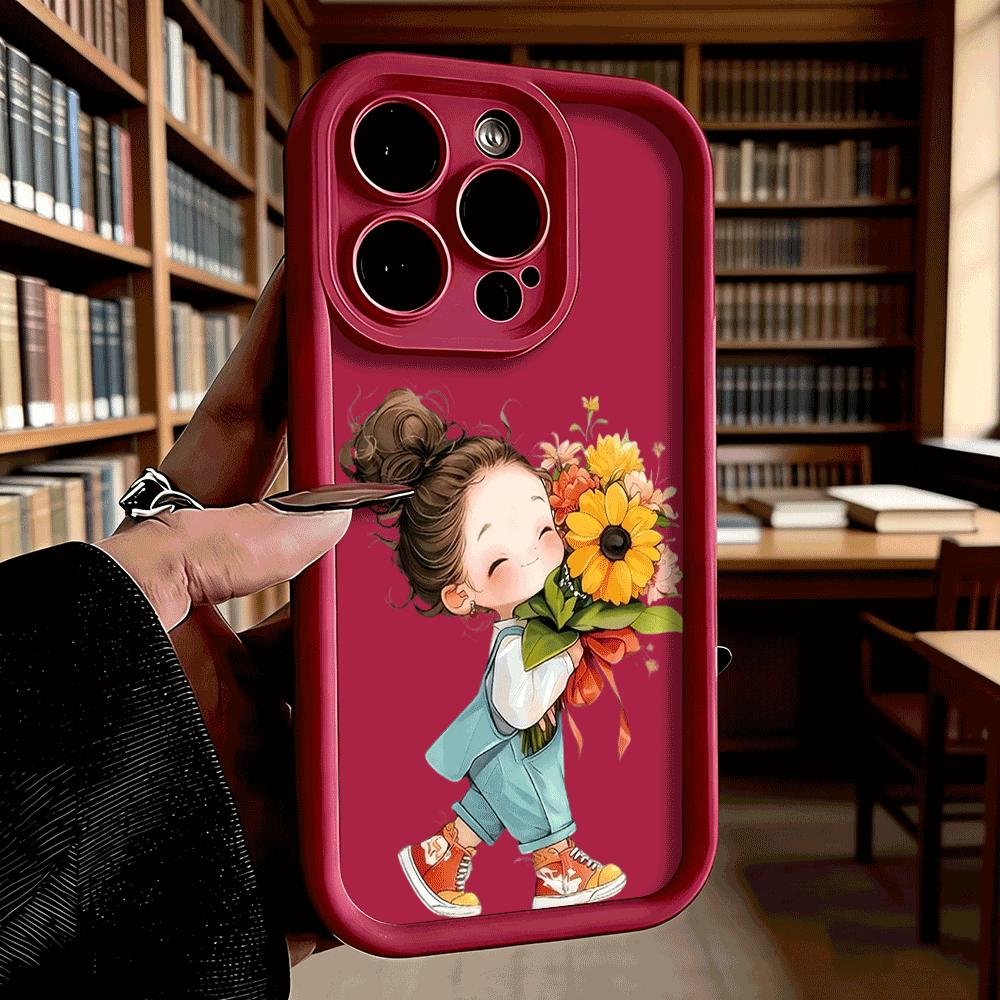 Cute Girl Holding Sunflower Bouquet Anti-Slip TPU Phone Case For Xiaomi Redmi Note 15 14 13 12 11 10 9 Pro Full Protective Cover
