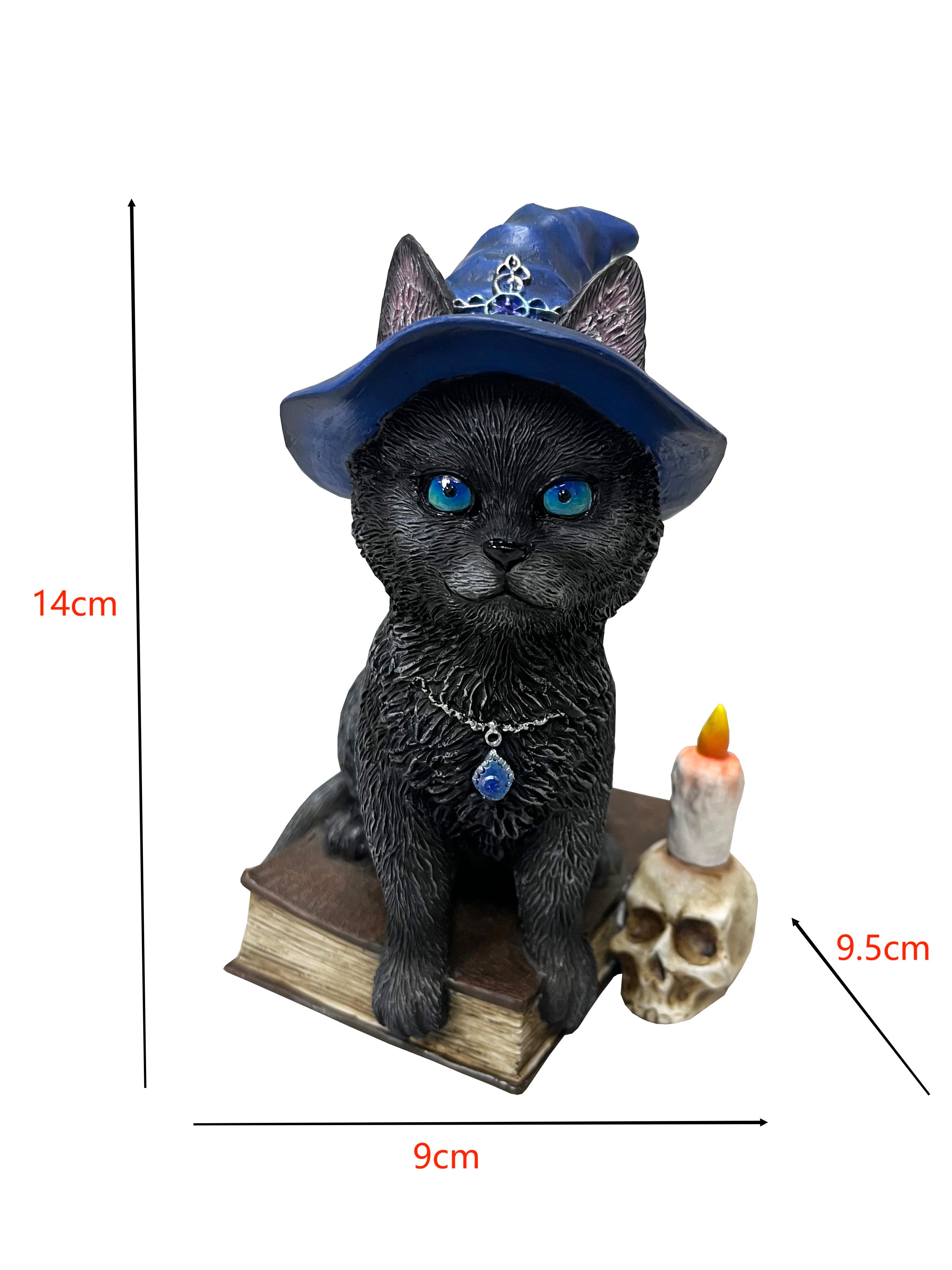 

Witchy Cat Familiar With Magic Book Spirit Incarnate The Black Witches Cat Figurine Sits On A Grimoire With Hat