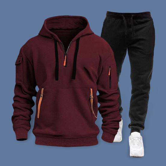 2Pcs/Set Men Sweatshirt Pants Set Hooded Drawstring Long Sleeve Sport Tops Elastic Waist Long Pants Set Solid Color Baggy Tracksuit