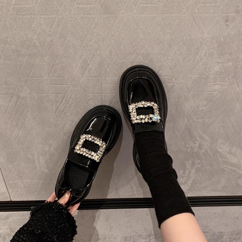 Hyde princess rhinestone velvet thick sole inner height increase loafer single shoes women small leather shoes women