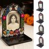 Day of The Dead Themed Gift Photo Frame with Candle Holder, Wooden Mexican UV Printed Durable Memory Sugar Skull Memorial Picture Frame, Commemorative