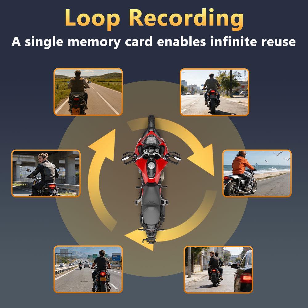 2K HD Motorcycle Dash Cam with WiFi, Image Stabilization, and IP66 Waterproof.