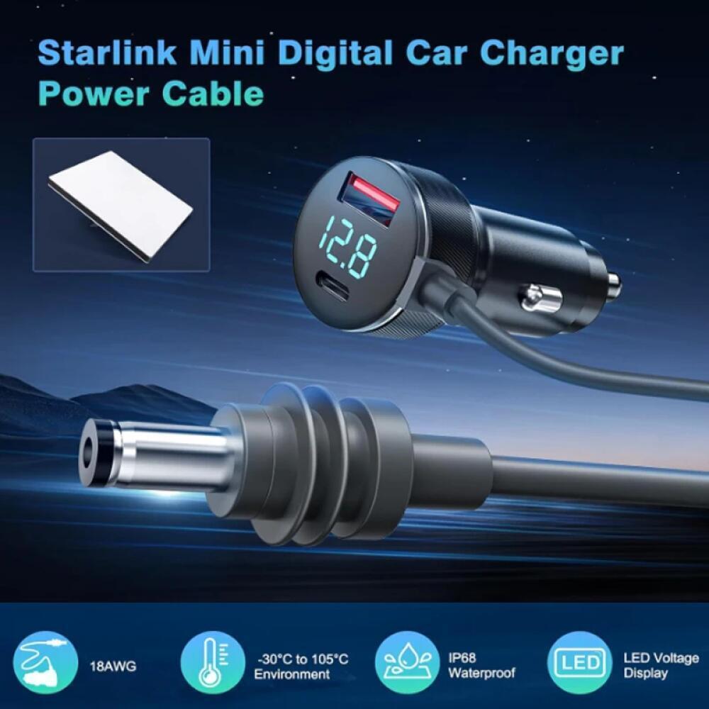 For Starlink Charger Cigarrete Lighter Car Charger 30V-2A Vehicles 2m Waterproof 18AWG Extension Cable Car Accessories