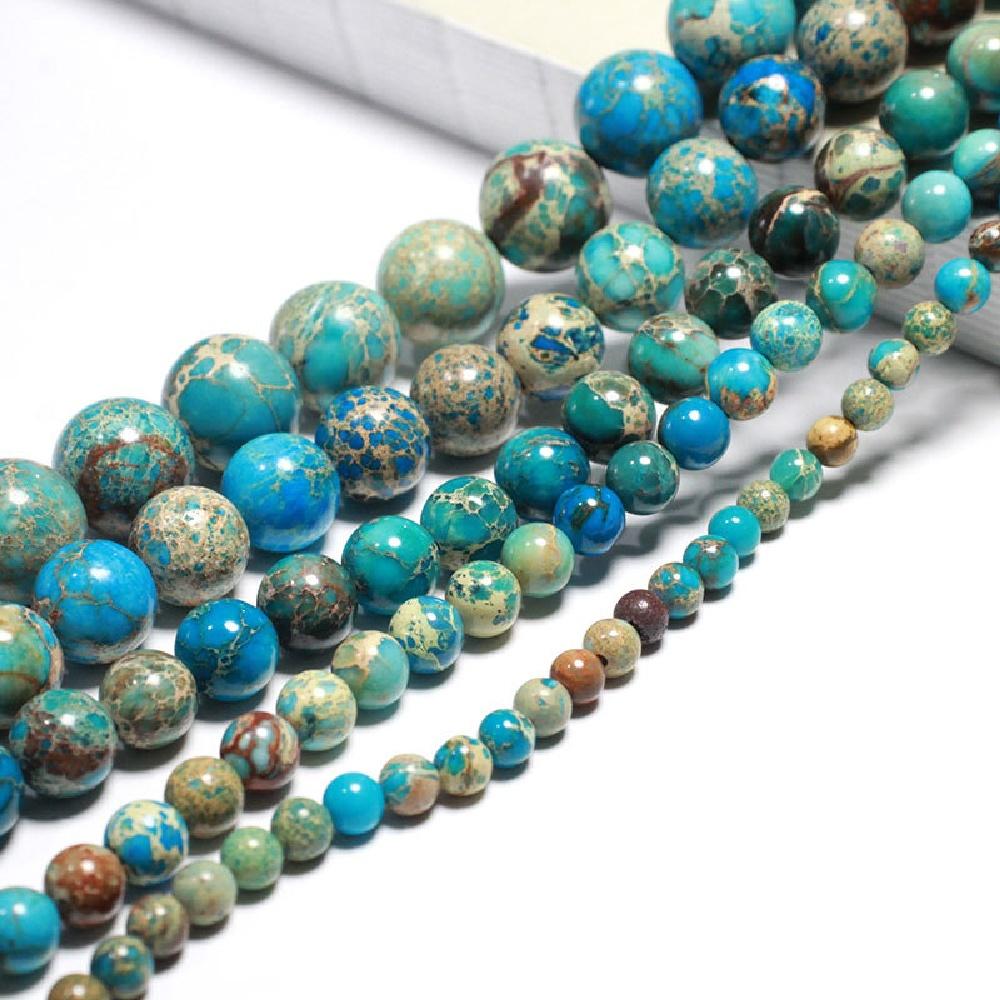 Lake Blue Sea Sediment Imperial Jaspers Natural Stone 15" Smooth Loose Spacer Beads 4/6/8/10/12mm for Jewelry Making DIY Bracelets Accessories