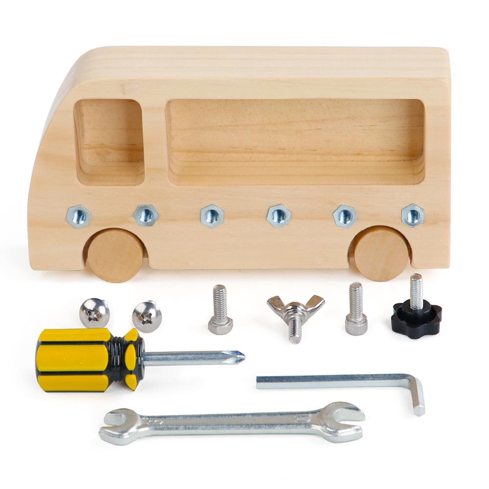 Montessori Busy Bus Educational Toys for Kids - Wooden Puzzle & Screw Concentration Training