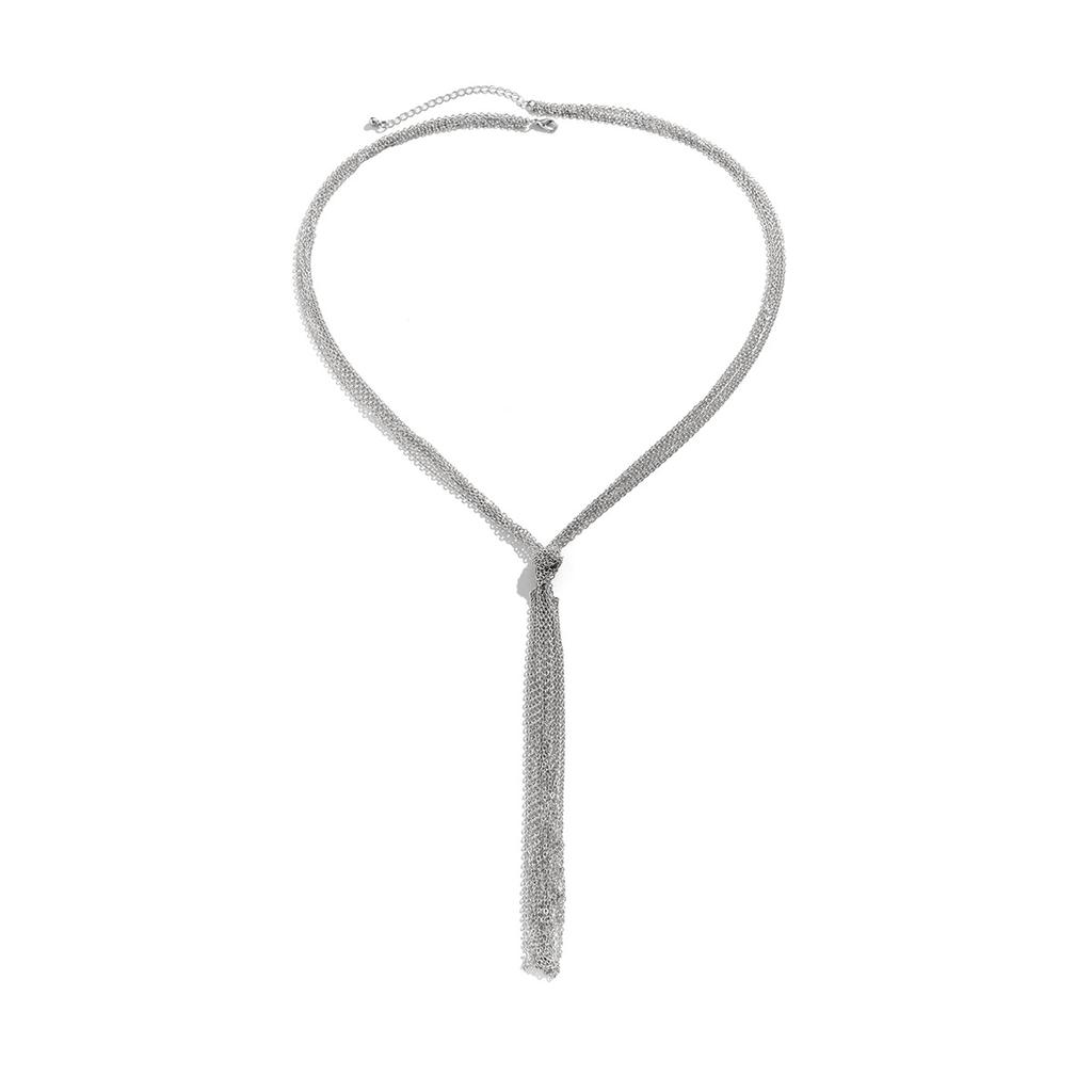 Temperament metal style multi-layer necklace personalized long knotted cross chain fringed necklace women's jewelry
