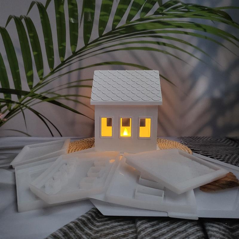 HOME Haus Dreiteilige Silikonform Kombination, Geeignet für DIY Zement Gips Ton Gießen Epoxidharzform Heimdekoration