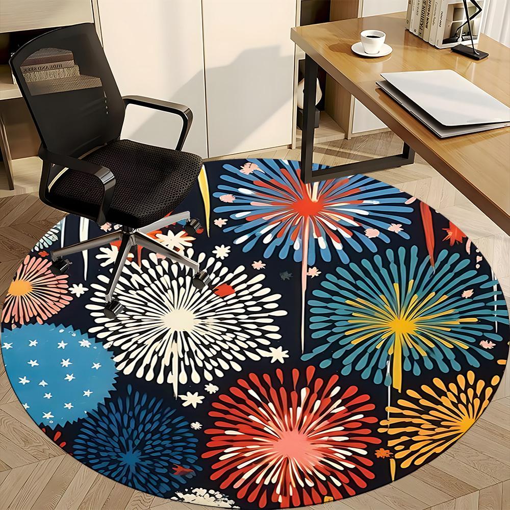 1pc Fireworks Pattern Carpet, Round Non Slip Durable Large Size Office Carpet, Suitable for Office