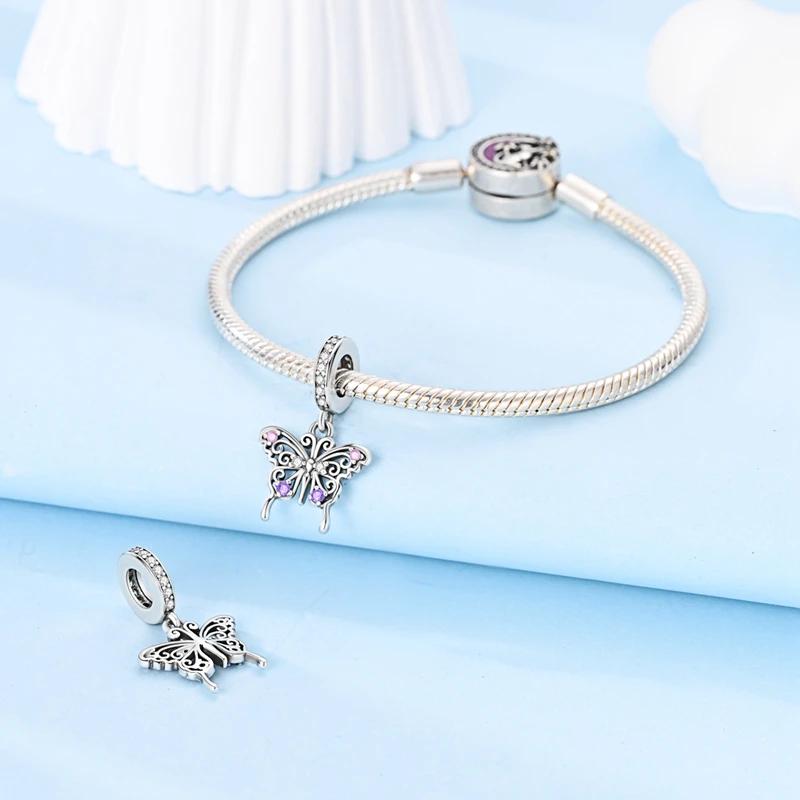 Charms Copperelegant Hollowed-Out Butterfly Beads Fit Charms Plataoriginal Bracelet Women Jewellery Making Gifts