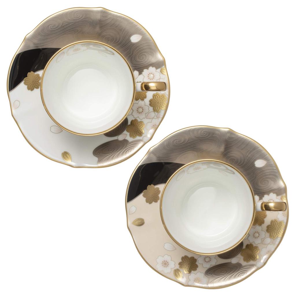 Noritake Noritake Coffee Cup Saucer Changing Pair 200cc Aya Minamo 2 Guests Cherry Blossom Bone China & (Color Set) Gold/Silver/Yozakura Gold/Silver