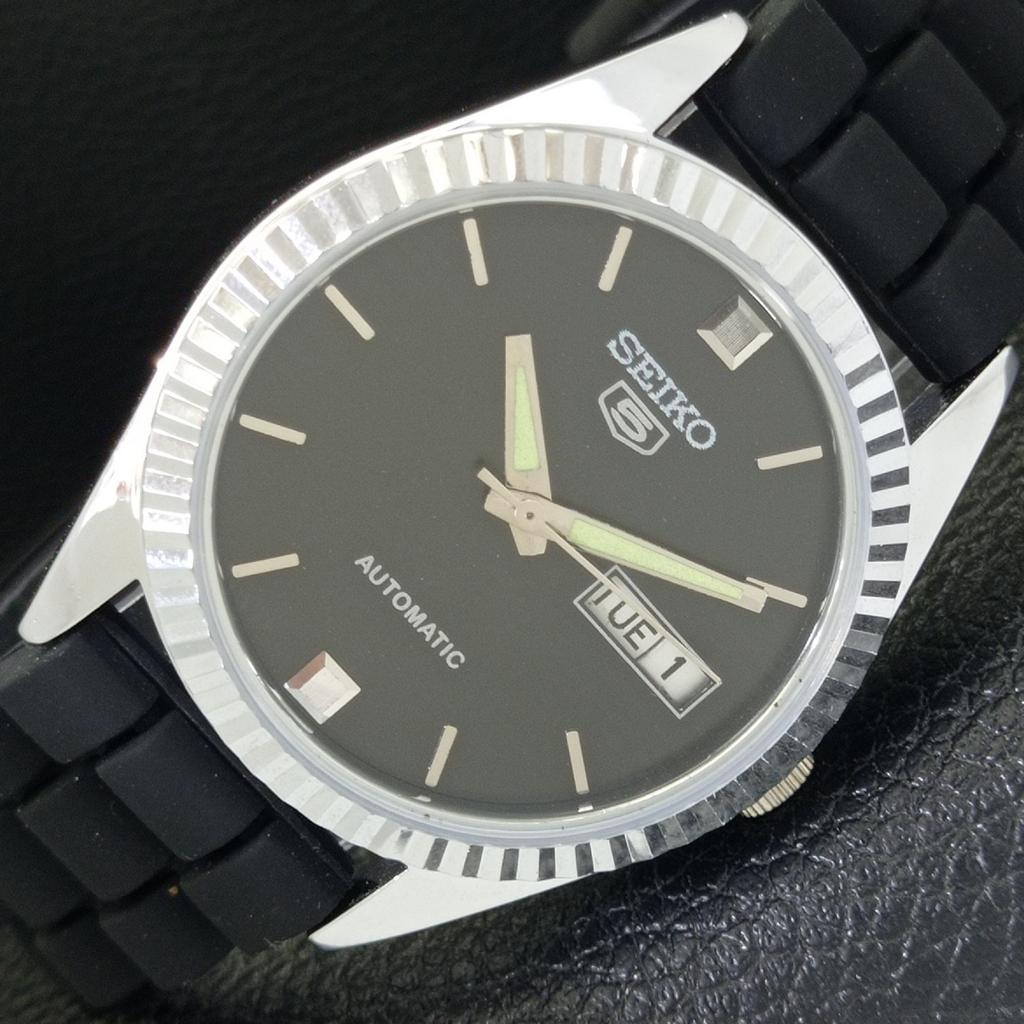REFURBISHED SEIKO 5 AUTOMATIC 6309A JAPAN MENS VINTAGE BLACK WATCH A701688-5 R206c-a701688