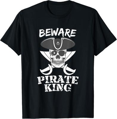 Vorsicht Piratenkönig Totenkopf mit gekreuzten Schwertern Grafik T-Shirt Lässiges Baumwoll-Kurzarm-T-Shirt