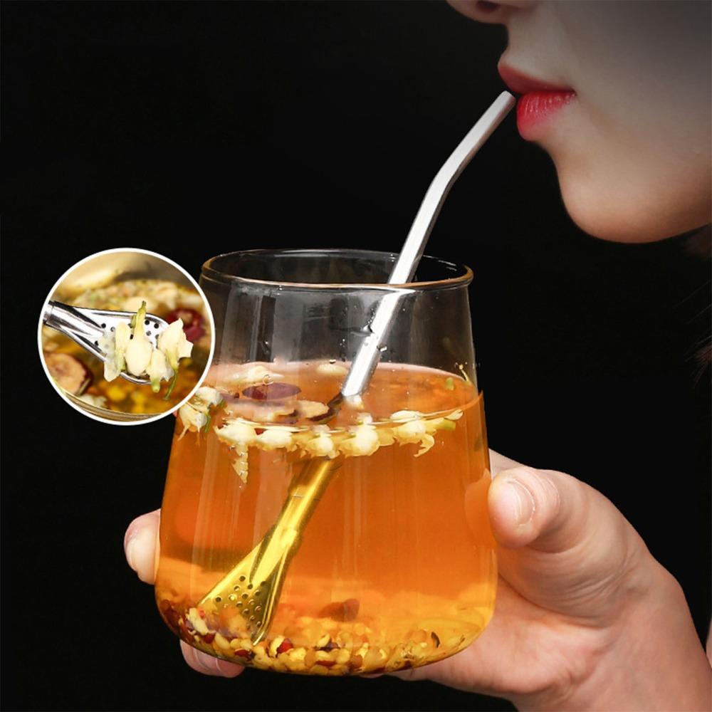 2pcs set Food Grade Stainless Steel Stainless Steel Straw Spoon Filter Straw Spoon For Milkshake