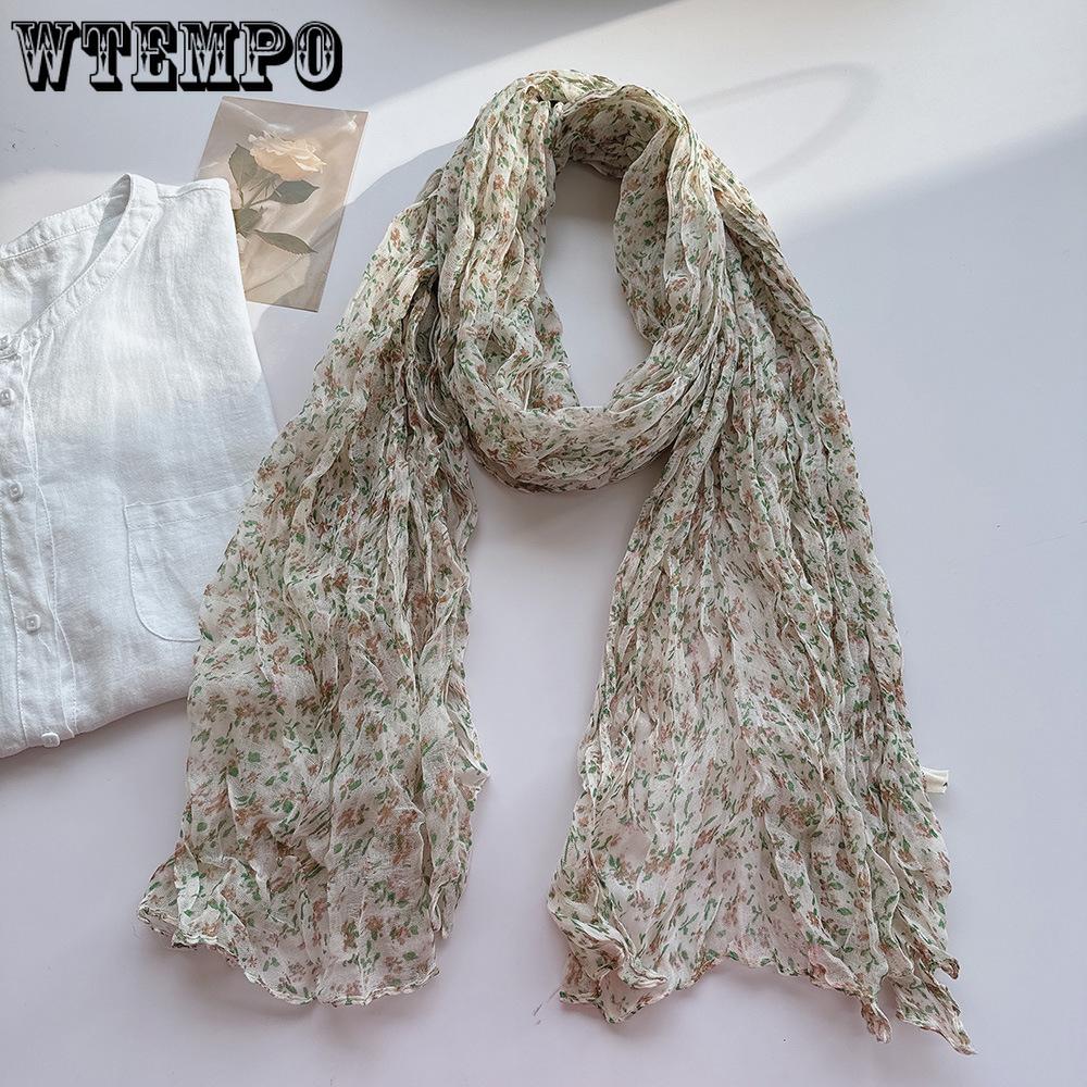 

WTEMPO Floral Cotton and Linen Scarf for Women All Seasons Soft and Retro Warm Shawl