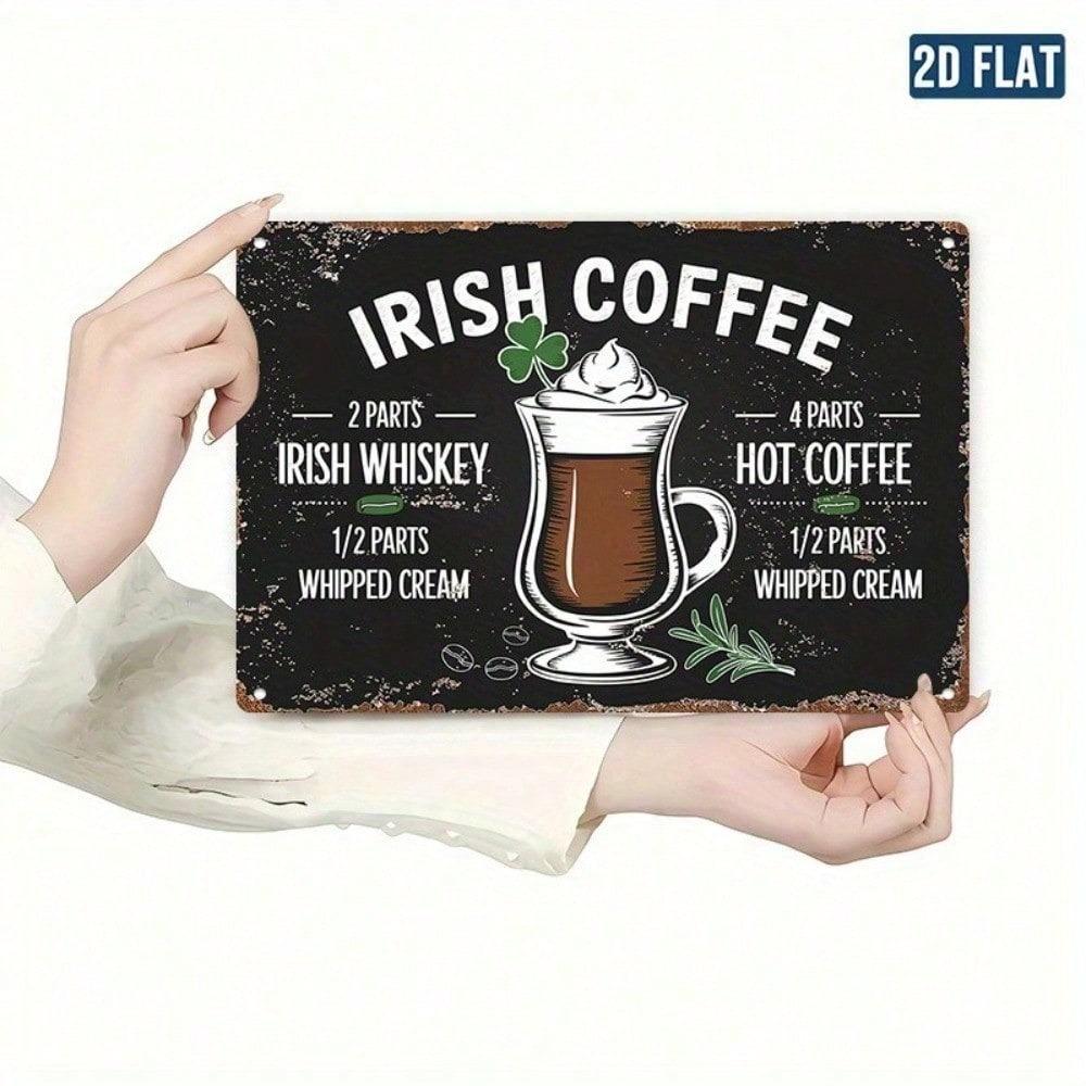 Vintage Irish Coffee Recipe Metal Wall Poster, Retro Bar Decor