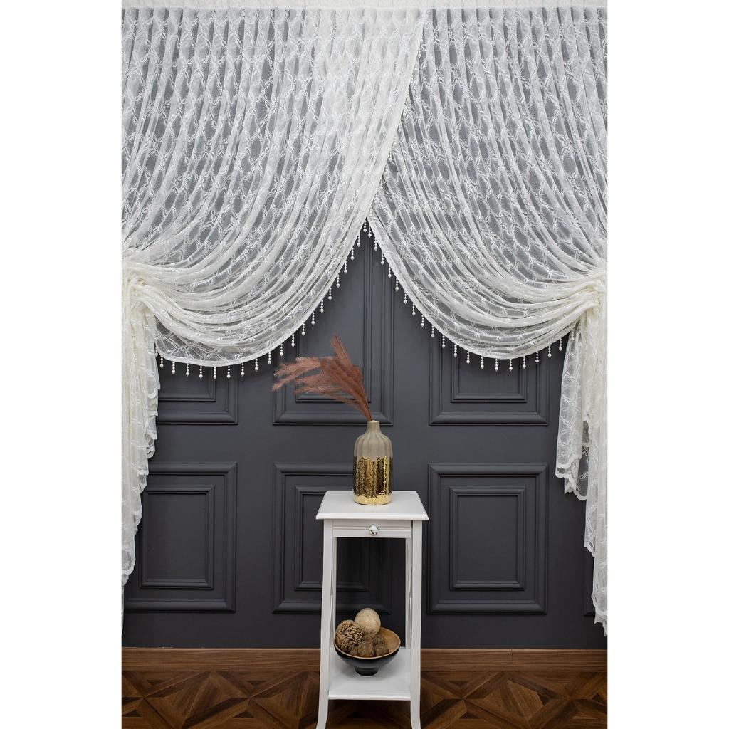 Seher Cruve Yanki Theater-Tüllvorhang mit Perlen