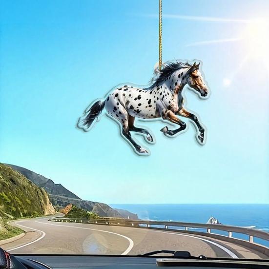 Yousheng 2D Horse Car Rear View Mirror Charm Acrylic Christmas Tree Hanging Pendant Auto Mirror Accessories for Women Girls