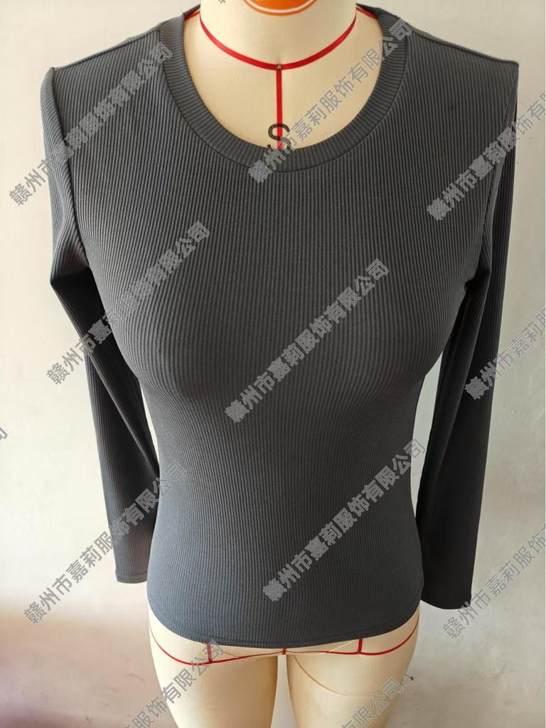 2024 Women's Long-Sleeve Ribbed Crew Neck Slim-Fit T-Shirt