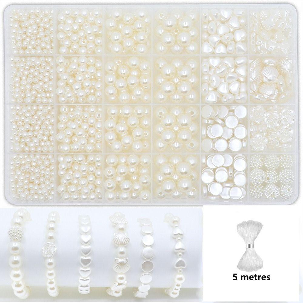 1890pcs Round Shape Pearl Beads Set with Gold Beads Jewelry Making Beads  for Necklaces