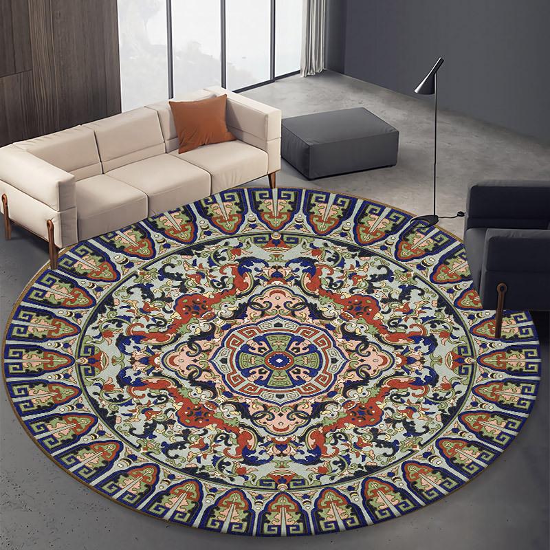 

Круглый коврик в этническом стиле, ковер для украшения гостиной, коврик для ванной комнаты, кухни, придверный коврик, нескользящий diameter 120CM