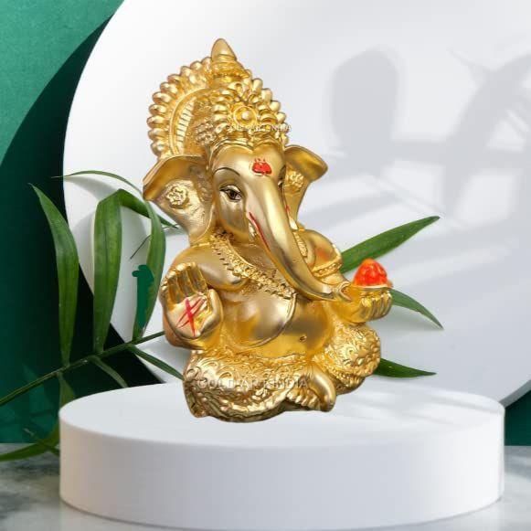 Gold Plated Satin Ganesha/Vinayaka/Vinayagar/Pillayar Idol - Versatile Car Dashboard and Home/Office Decor