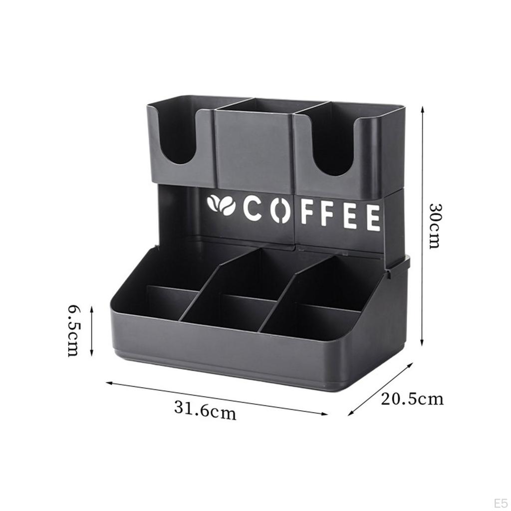 Schwarzer Kaffee Bar Organizer, Platzsparend, Aufbewahrungsregal für Restaurantzubehör, Büro, Hotel,