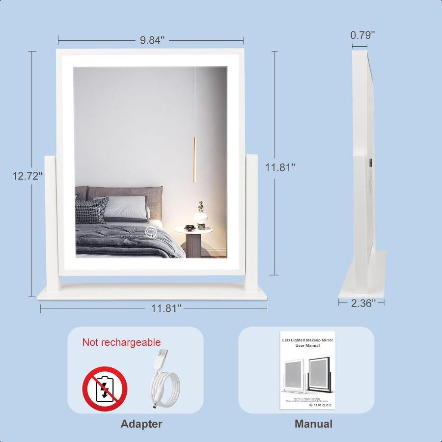 

Зеркало для макияжа с подсветкой Зеркало для макияжа с сенсорным управлением 3 режима цветовой температуры Регулируемая яркость Вращение на 360 градусов для макияжа Де United States