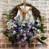 Easter Cross Wreath with Artificial Flowers Door Hanger for Church Home Front Door Decor Rattan Ring Garland Holiday Atmosphere