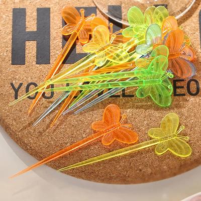 25pcs -Disposable Plastic Colored Fruit Fork, Butterfly Fruit Pick, Toothpick, Fruit Fork